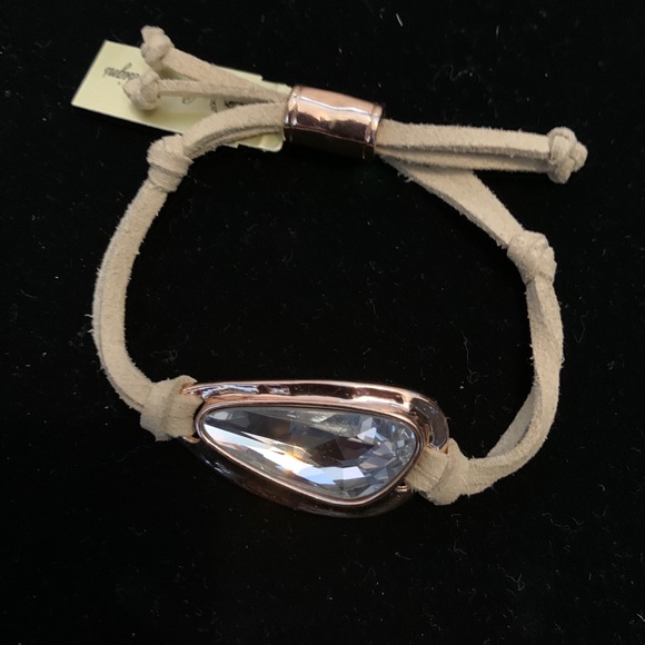 Beige suede with crystal stone adjustable bracelet - Picture 2 of 2